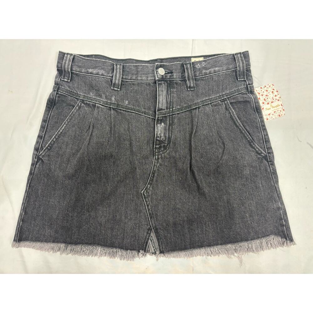 NWT FREE PEOPLE Sidecar Mini Denim Jeans Skirt Sanded Black Grey Size 31 ($78)